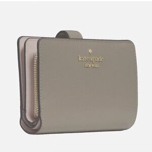 New Kate Spade Medium Compact Bifold Wallet Saffiano Leather Oyster Shell